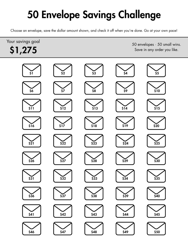 50 Envelope Savings Challenge