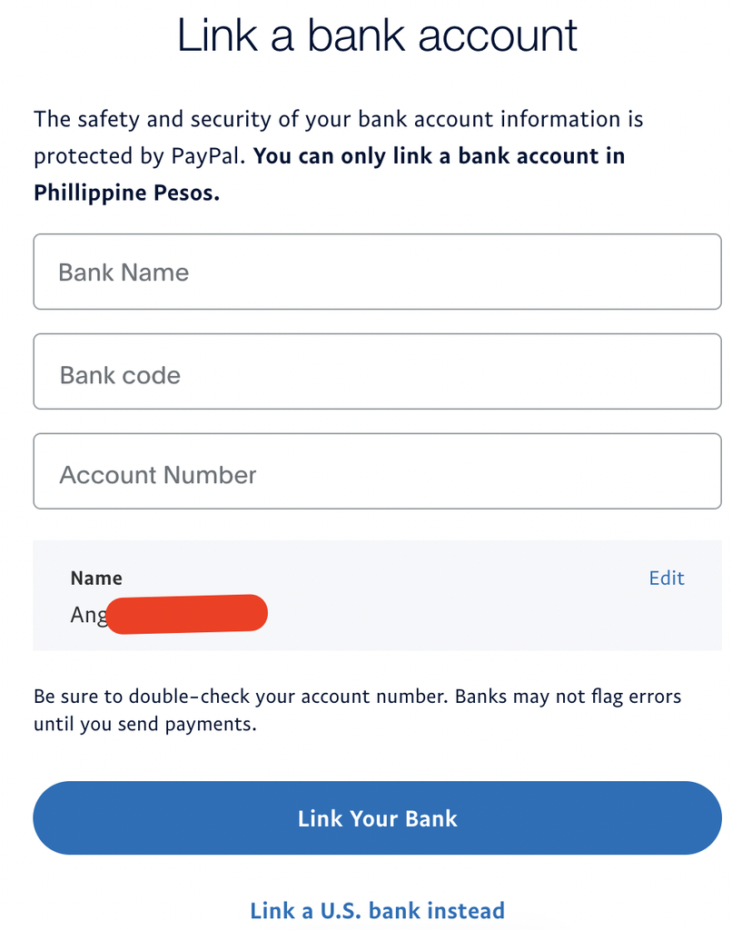 paypal link a bank account