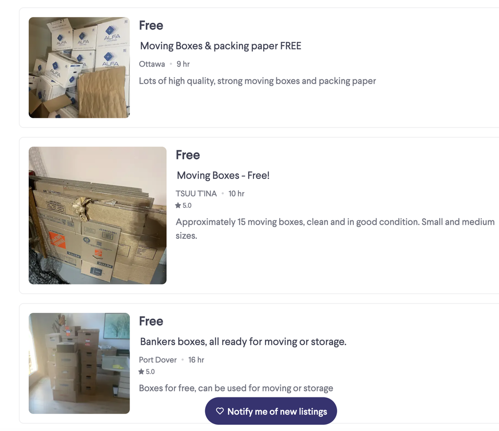 free moving boxes in canada